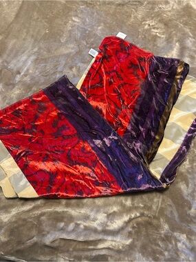 LOFT Velvet Patterned Scarf in Red, Purple, Cream